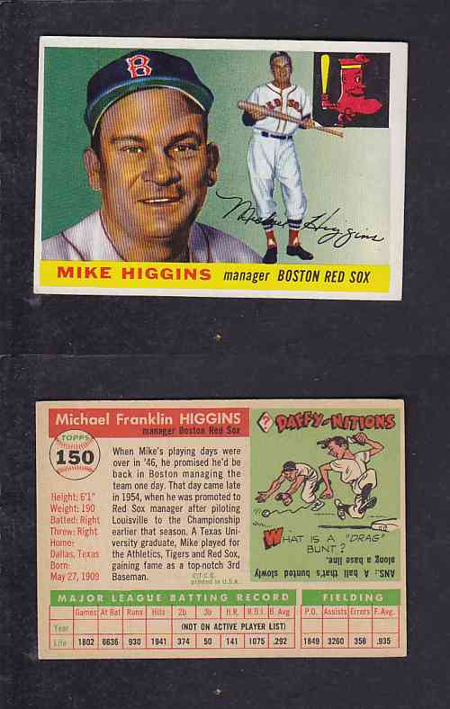 1955 TOPPS BASEBALL CARD #150 M. HIGGINS photo 1955 TOPPS BASEBALL CARD #150 M. HIGGINS photo