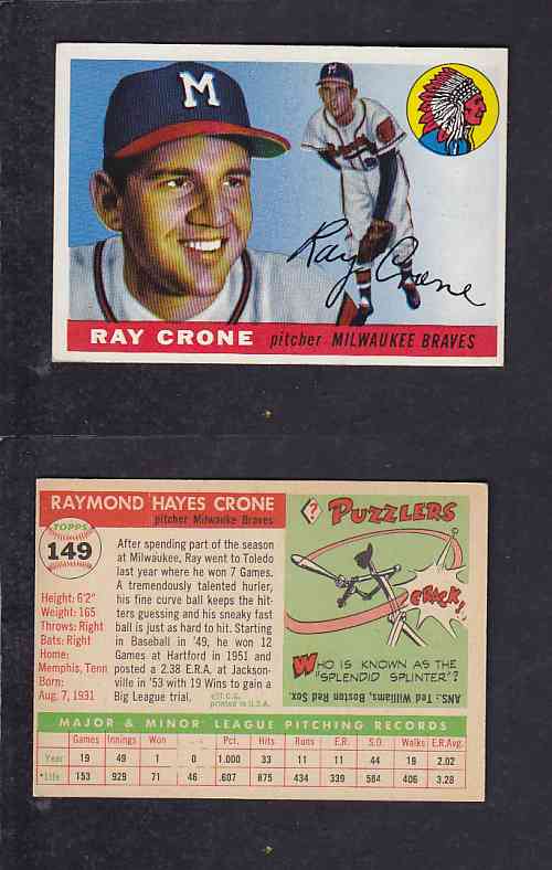 1955 TOPPS BASEBALL CARD #149 R. CRONE photo 1955 TOPPS BASEBALL CARD #149 R. CRONE photo