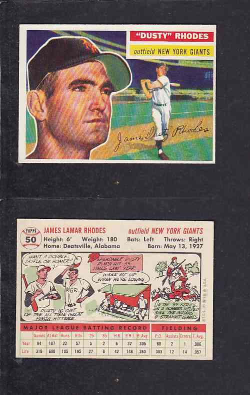 1956 TOPPS BASEBALL CARD #50 J. RHODES photo 1956 TOPPS BASEBALL CARD #50 J. RHODES photo