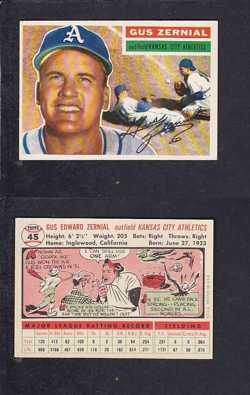 1956 TOPPS BASEBALL CARD #45 G. ZERNIAL photo 1956 TOPPS BASEBALL CARD #45 G. ZERNIAL photo