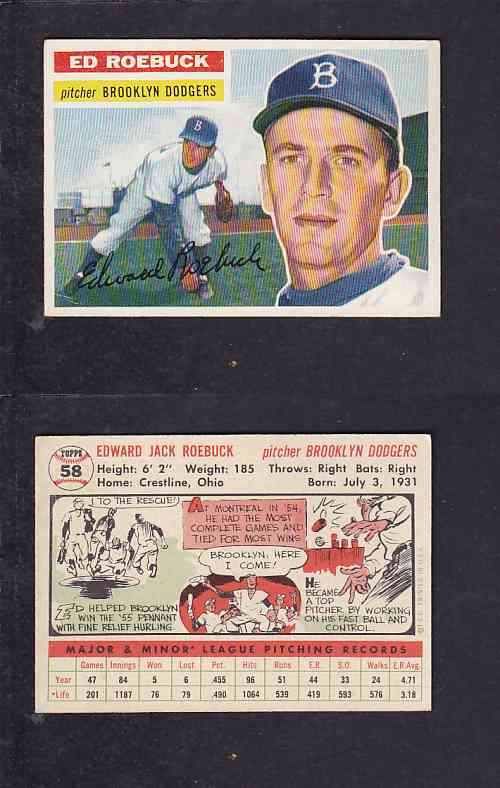 1956 TOPPS BASEBALL CARD #58 E. ROEBUCK photo 1956 TOPPS BASEBALL CARD #58 E. ROEBUCK photo