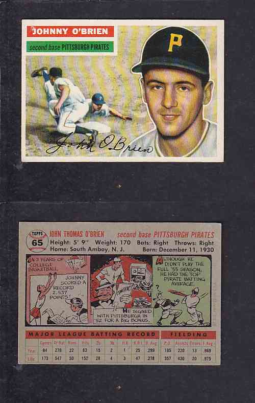1956 TOPPS BASEBALL CARD #65 J. O'BRIEN photo 1956 TOPPS BASEBALL CARD #65 J. O'BRIEN photo