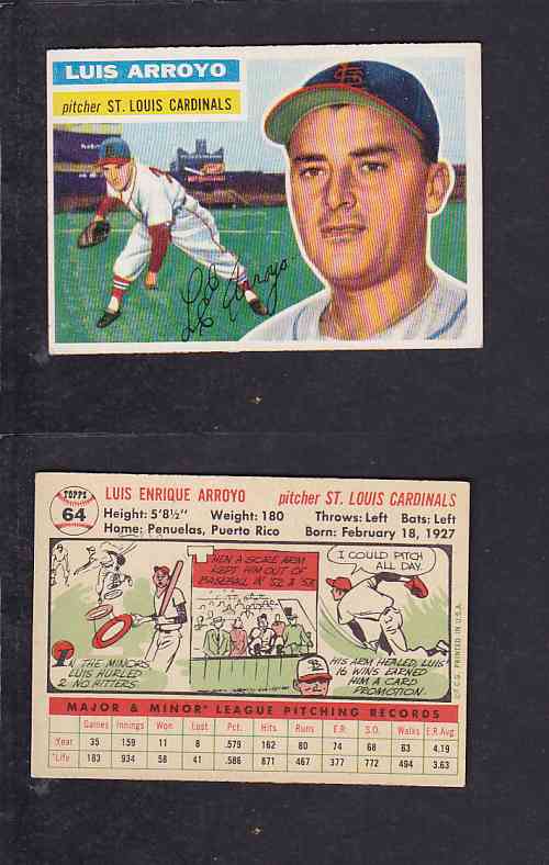 1956 TOPPS BASEBALL CARD #64 L. ARROYO photo 1956 TOPPS BASEBALL CARD #64 L. ARROYO photo