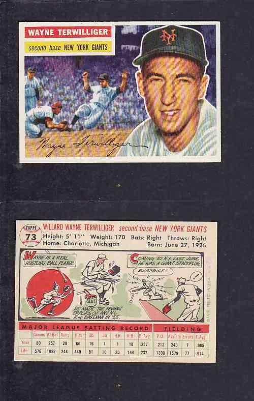 1956 TOPPS BASEBALL CARD #73 W. TERWILLIGER photo 1956 TOPPS BASEBALL CARD #73 W. TERWILLIGER photo