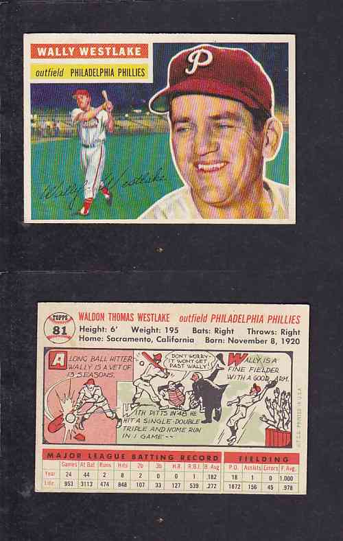 1956 TOPPS BASEBALL CARD #81 W. WESTLAKE photo 1956 TOPPS BASEBALL CARD #81 W. WESTLAKE photo