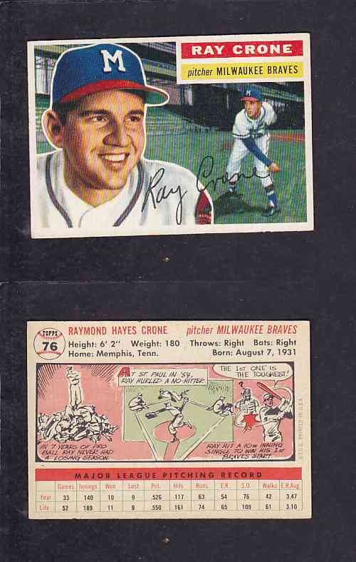 1956 TOPPS BASEBALL CARD #76 R. CRONE photo 1956 TOPPS BASEBALL CARD #76 R. CRONE photo