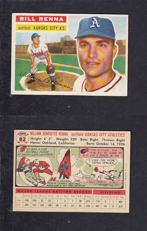 1956 TOPPS BASEBALL CARD #82 W. RENNA photo 1956 TOPPS BASEBALL CARD #82 W. RENNA photo