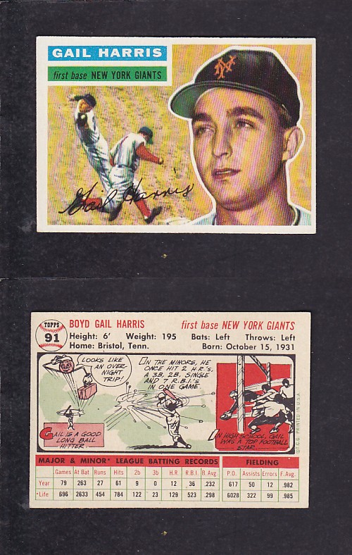 1956 TOPPS BASEBALL CARD #91 B. HARRIS photo 1956 TOPPS BASEBALL CARD #91 B. HARRIS photo