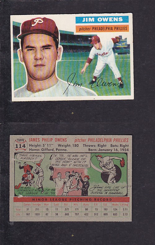 1956 TOPPS BASEBALL CARD #114 J. OWENS photo 1956 TOPPS BASEBALL CARD #114 J. OWENS photo