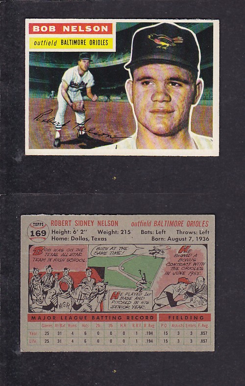 1956 TOPPS BASEBALL CARD #169 R. NELSON photo 1956 TOPPS BASEBALL CARD #169 R. NELSON photo