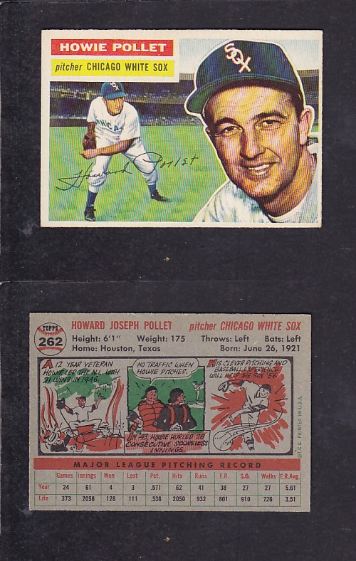 1956 TOPPS BASEBALL CARD #262 H. POLLET photo 1956 TOPPS BASEBALL CARD #262 H. POLLET photo