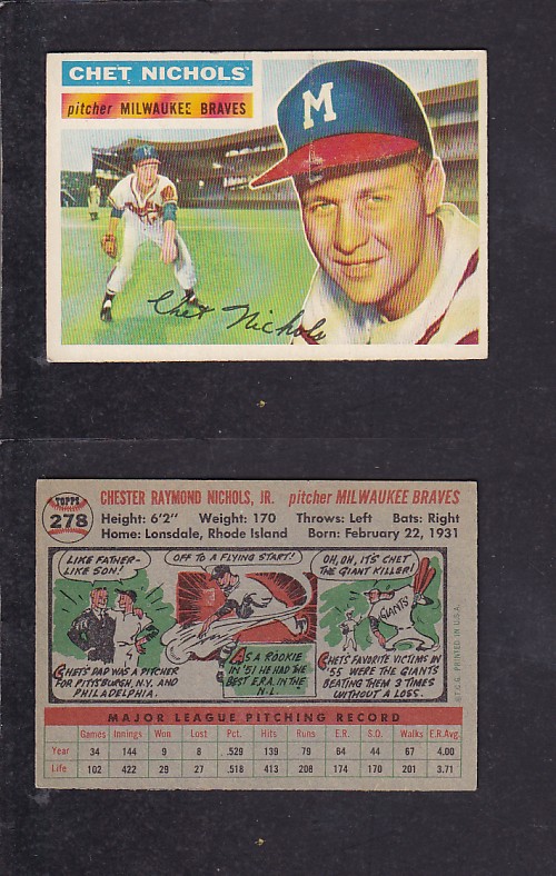 1956 TOPPS BASEBALL CARD #278 C. NICHOLS photo 1956 TOPPS BASEBALL CARD #278 C. NICHOLS photo