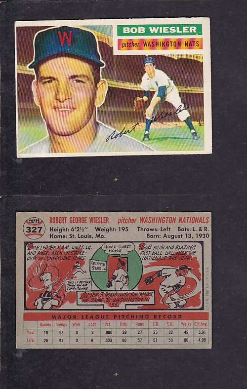 1956 TOPPS BASEBALL CARD #327 R. WIESLER photo 1956 TOPPS BASEBALL CARD #327 R. WIESLER photo