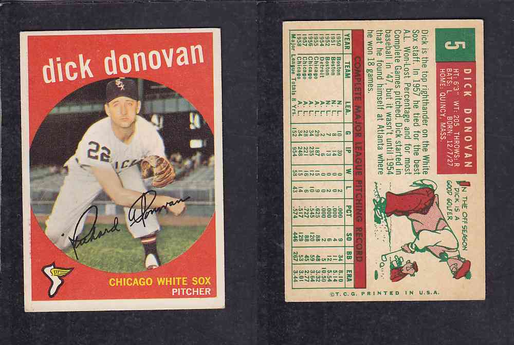 1959 TOPPS BASEBALL CARD #5 D. DONOVAN photo 1959 TOPPS BASEBALL CARD #5 D. DONOVAN photo