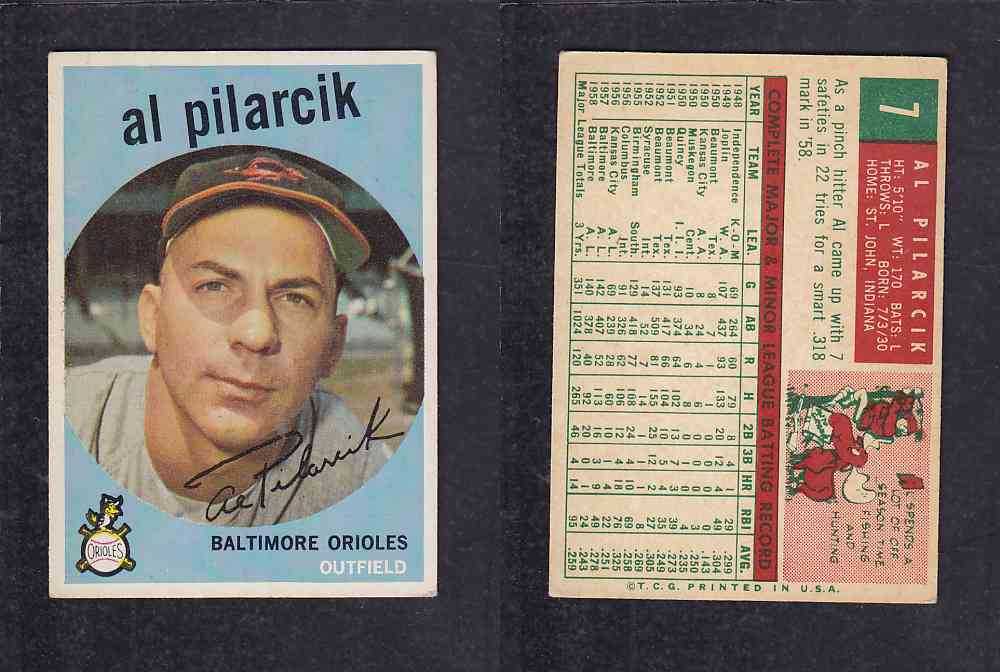 1959 TOPPS BASEBALL CARD#7 A. PILARCIK photo 1959 TOPPS BASEBALL CARD#7 A. PILARCIK photo
