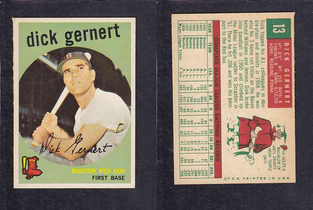 1959 TOPPS BASEBALL CARD#13 D. GERNERT photo 1959 TOPPS BASEBALL CARD#13 D. GERNERT photo