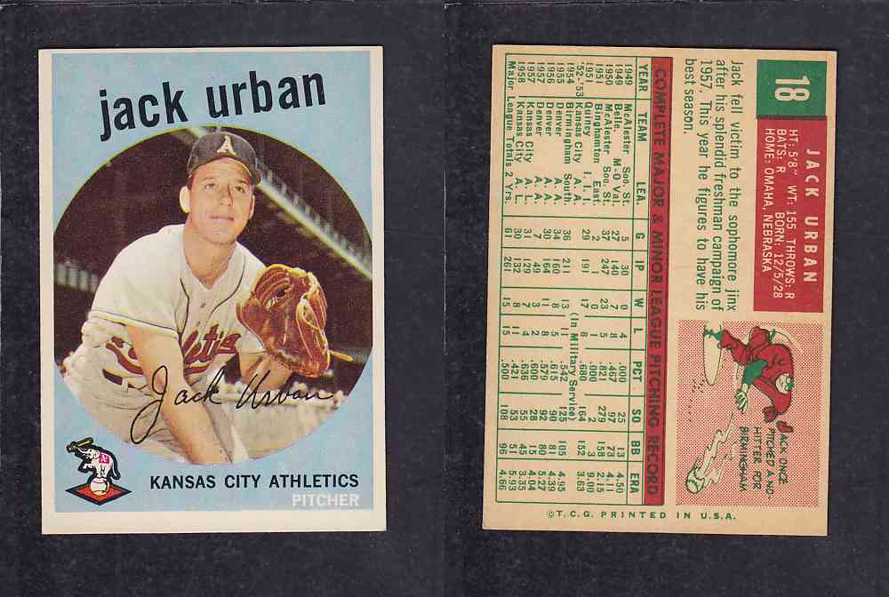 1959 TOPPS BASEBALL CARD#18 J. URBAN photo 1959 TOPPS BASEBALL CARD#18 J. URBAN photo