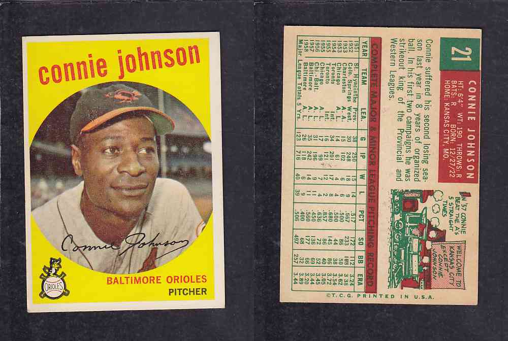 1959 TOPPS BASEBALL CARD#21 C. JOHNSON photo 1959 TOPPS BASEBALL CARD#21 C. JOHNSON photo