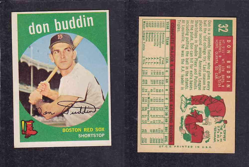 1959 TOPPS BASEBALL CARD #32 D. BUDDIN photo 1959 TOPPS BASEBALL CARD #32 D. BUDDIN photo