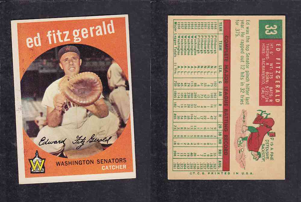 1959 TOPPS BASEBALL CARD#33 E. FITZGERALD photo 1959 TOPPS BASEBALL CARD#33 E. FITZGERALD photo