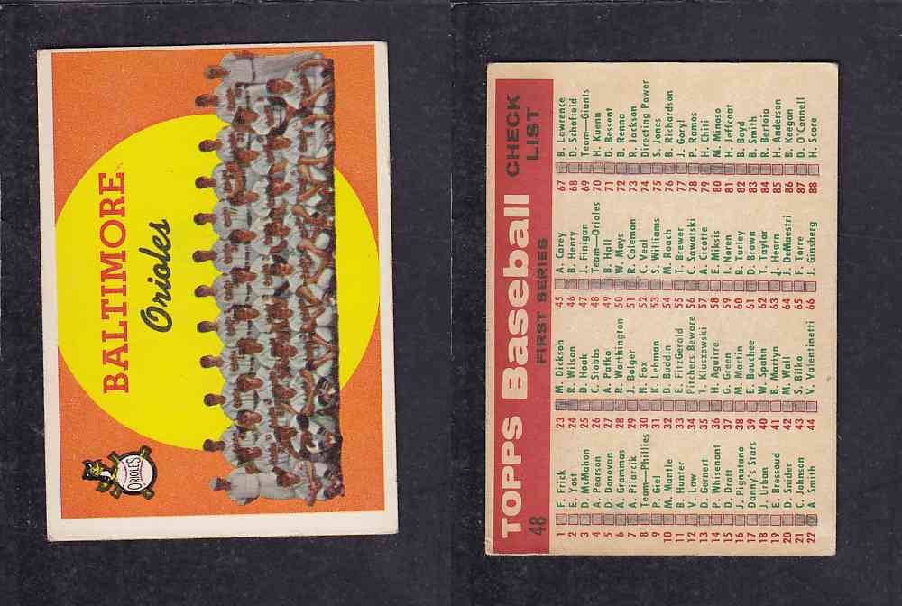 1959 TOPPS BASEBALL CARD#48 B. ORIOLES photo 1959 TOPPS BASEBALL CARD#48 B. ORIOLES photo