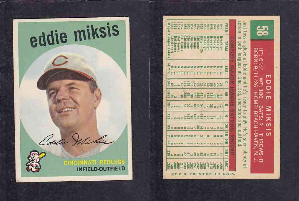 1959 TOPPS BASEBALL CARD #58 E. MIKSIS photo 1959 TOPPS BASEBALL CARD #58 E. MIKSIS photo