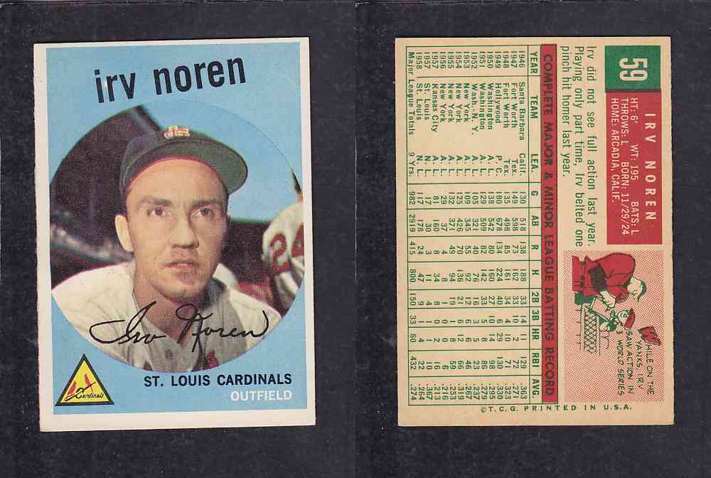 1959 TOPPS BASEBALL CARD #59 I. NOREN photo 1959 TOPPS BASEBALL CARD #59 I. NOREN photo