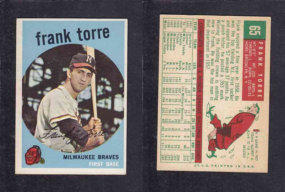 1959 TOPPS BASEBALLCARD #65   F.  TORRE photo