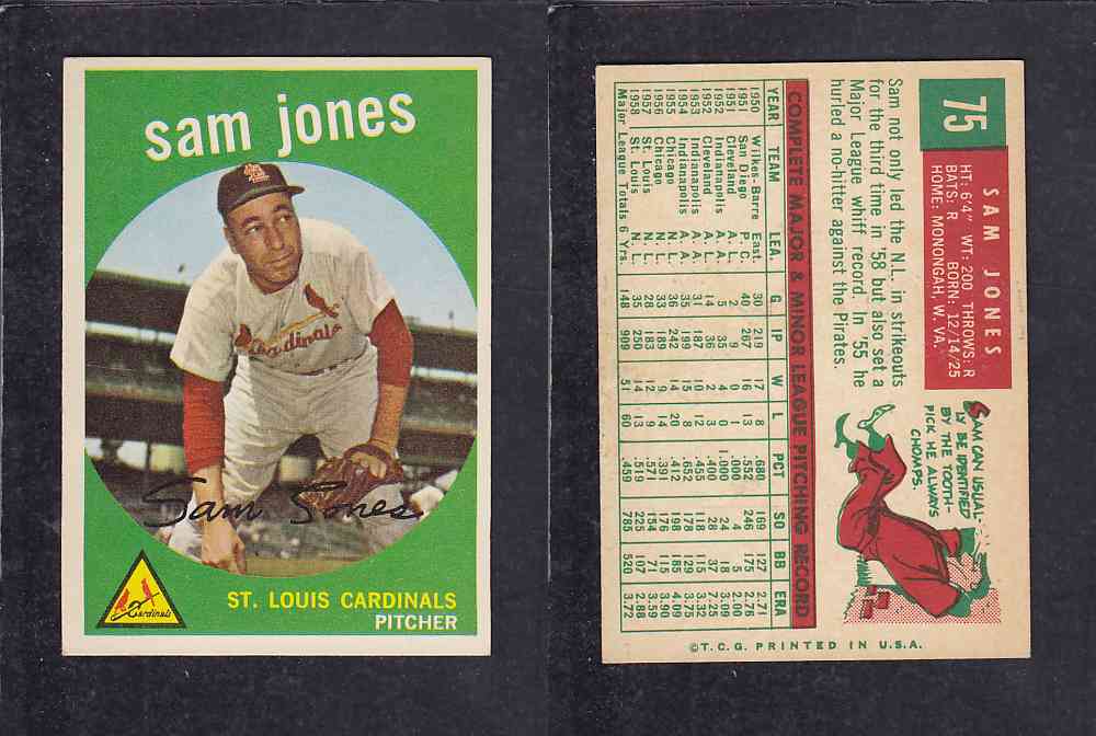 1959 TOPPS BASEBALL CARD #75 S. JONES photo 1959 TOPPS BASEBALL CARD #75 S. JONES photo