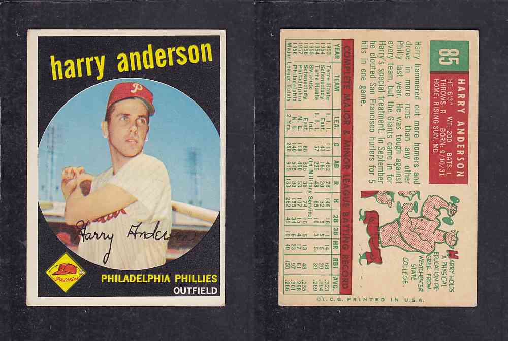 1959 TOPPS BASEBALL CARD #85 H. ANDERSON photo 1959 TOPPS BASEBALL CARD #85 H. ANDERSON photo