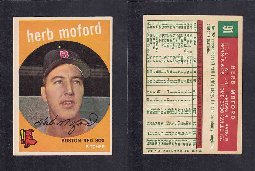 1959 TOPPS BASEBALL CARD #91 H. MOFORD photo 1959 TOPPS BASEBALL CARD #91 H. MOFORD photo