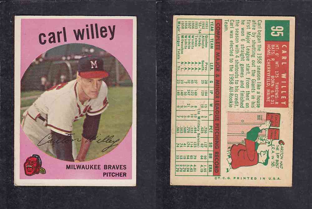 1959 TOPPS BASEBALL CARD #95 C. WILLEY photo 1959 TOPPS BASEBALL CARD #95 C. WILLEY photo