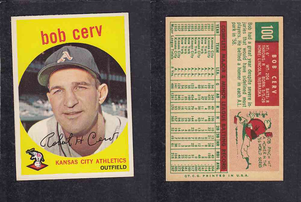 1959 TOPPS BASEBALL CARD #100 B. CERV photo 1959 TOPPS BASEBALL CARD #100 B. CERV photo