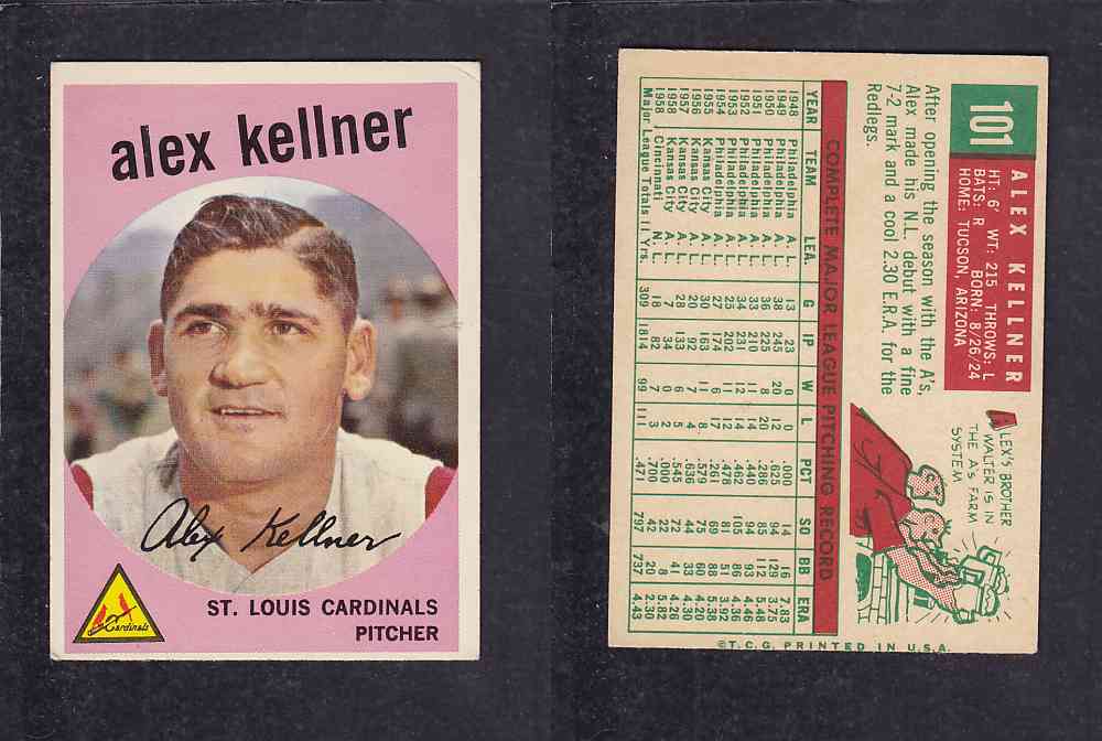 1959 TOPPS BASEBALL CARD #101 A. KELLNER photo 1959 TOPPS BASEBALL CARD #101 A. KELLNER photo