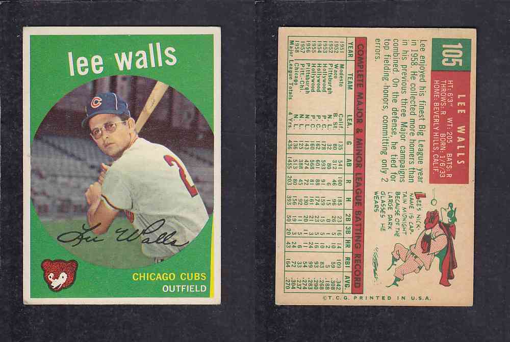1959 TOPPS BASEBALL CARD #105 L. WALLS photo 1959 TOPPS BASEBALL CARD #105 L. WALLS photo