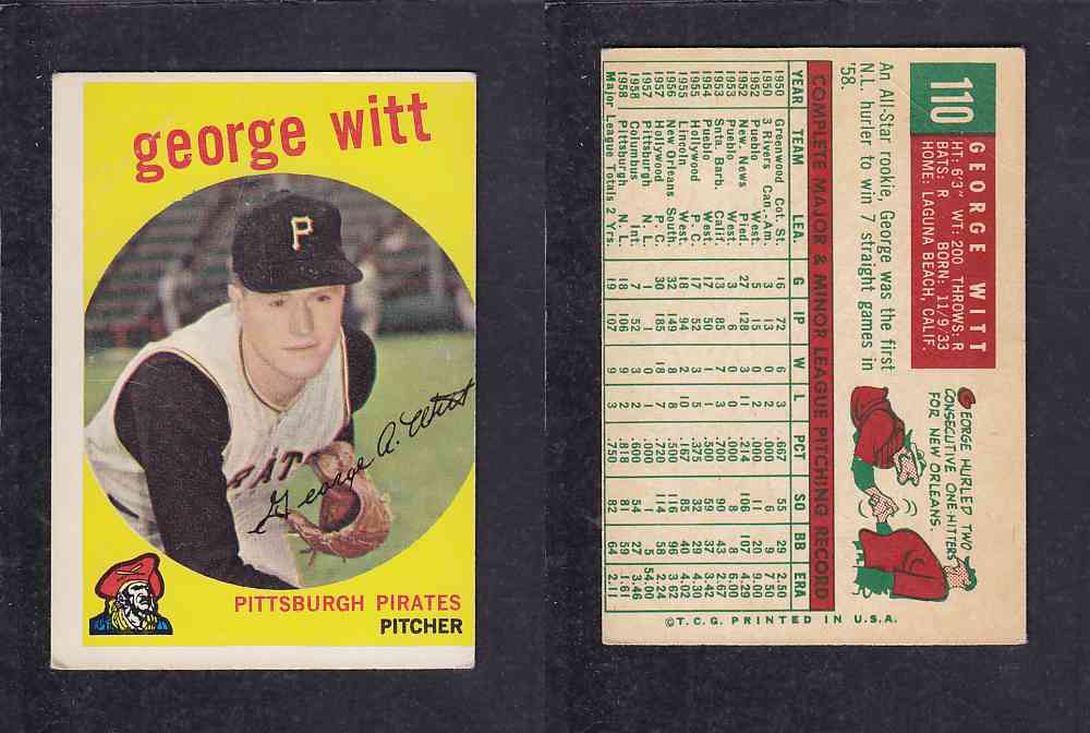 1959 TOPPS BASEBALL CARD #110 G. WITT photo 1959 TOPPS BASEBALL CARD #110 G. WITT photo