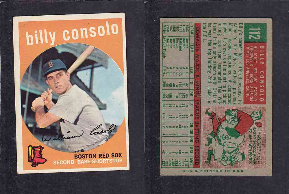 1959 TOPPS BASEBALL CARD #112 B. CONSOLO photo 1959 TOPPS BASEBALL CARD #112 B. CONSOLO photo