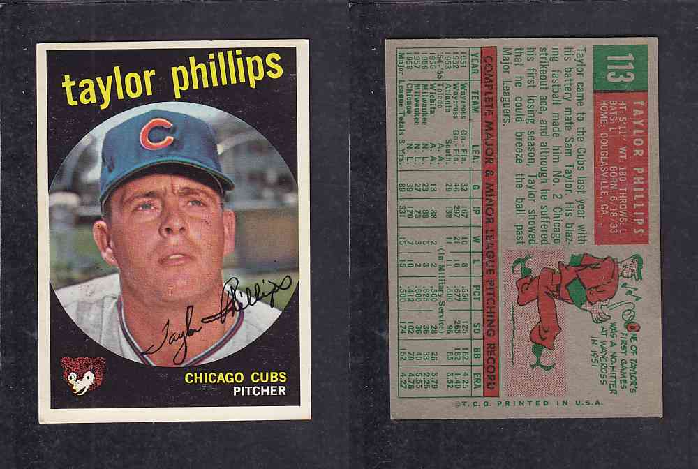 1959 TOPPS BASEBALL CARD #113 T. PHILLIPS photo 1959 TOPPS BASEBALL CARD #113 T. PHILLIPS photo
