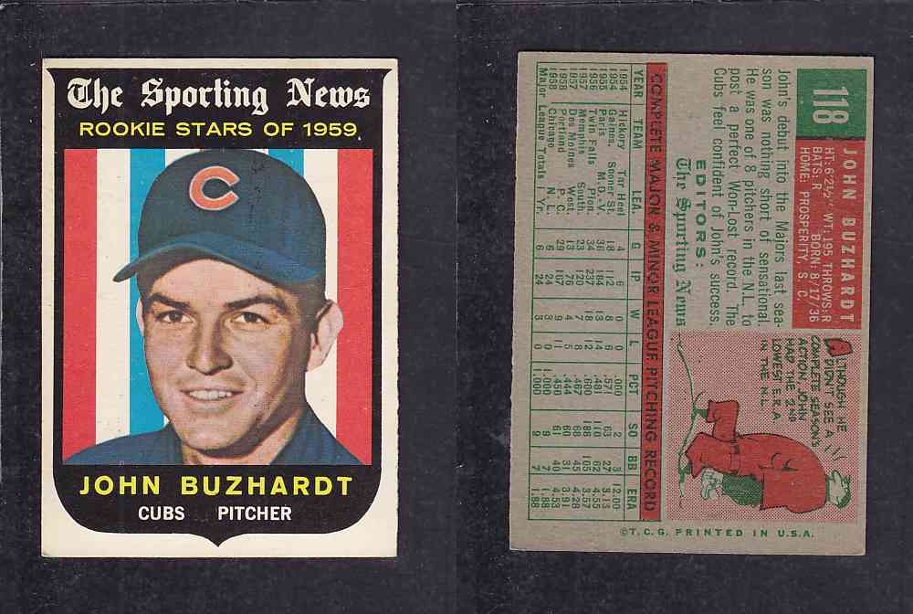 1959 TOPPS BASEBALL CARD #118 J. BUZHARDT photo 1959 TOPPS BASEBALL CARD #118 J. BUZHARDT photo