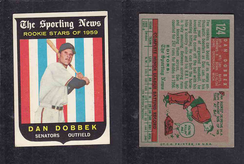 1959 TOPPS BASEBALL CARD #124 D. DOBBEK photo 1959 TOPPS BASEBALL CARD #124 D. DOBBEK photo