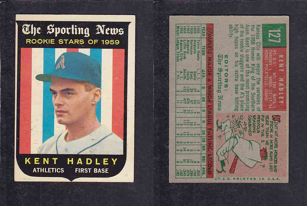 1959 TOPPS BASEBALL CARD #127    K. HADLEY photo