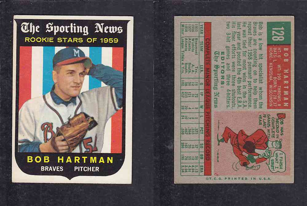 1959 TOPPS BASEBALL CARD #128 B. HARTMAN photo 1959 TOPPS BASEBALL CARD #128 B. HARTMAN photo