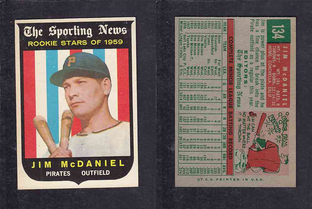 1959 TOPPS BASEBALL CARD #134  J.  McDANIEL photo