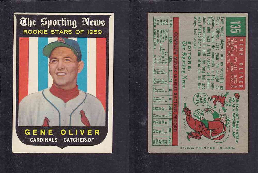 1959 TOPPS BASEBALL CARD #135  G. OLIVER photo