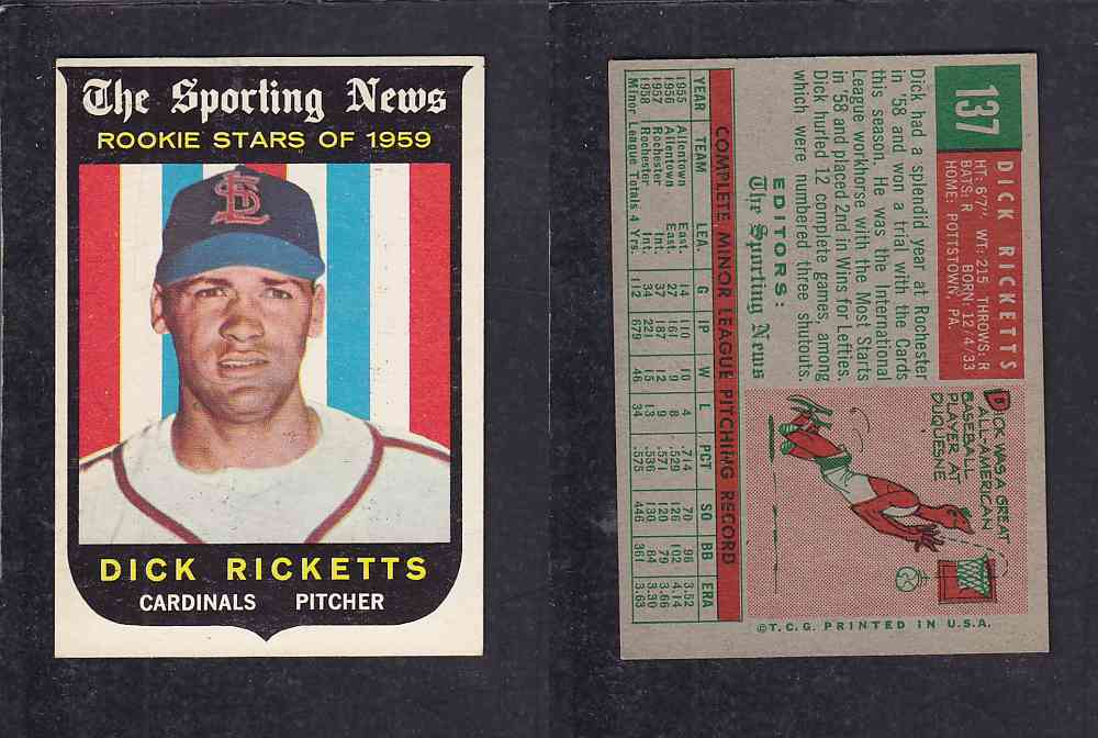 1959 TOPPS BASEBALL CARD #137 D. RICKETTS photo 1959 TOPPS BASEBALL CARD #137 D. RICKETTS photo
