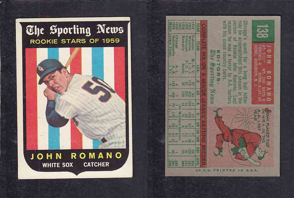 1959 TOPPS BASEBALL CARD #138 J. ROMANO photo 1959 TOPPS BASEBALL CARD #138 J. ROMANO photo