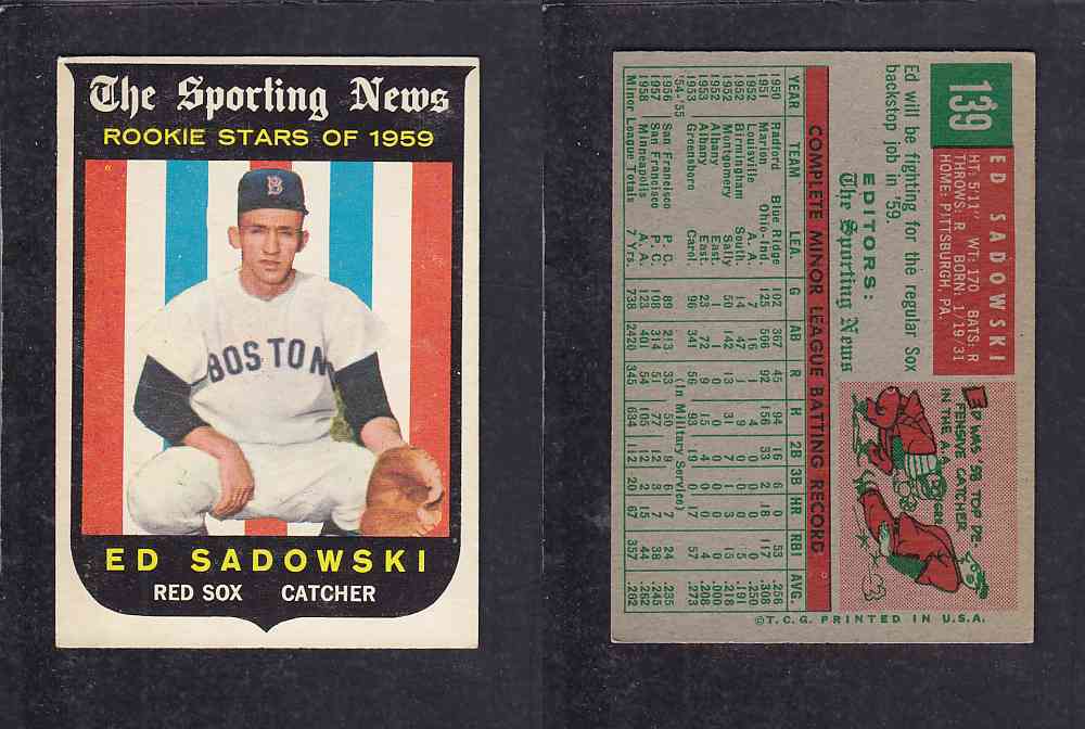 1959 TOPPS BASEBALL CARD #139 E. SADOWSKI photo 1959 TOPPS BASEBALL CARD #139 E. SADOWSKI photo