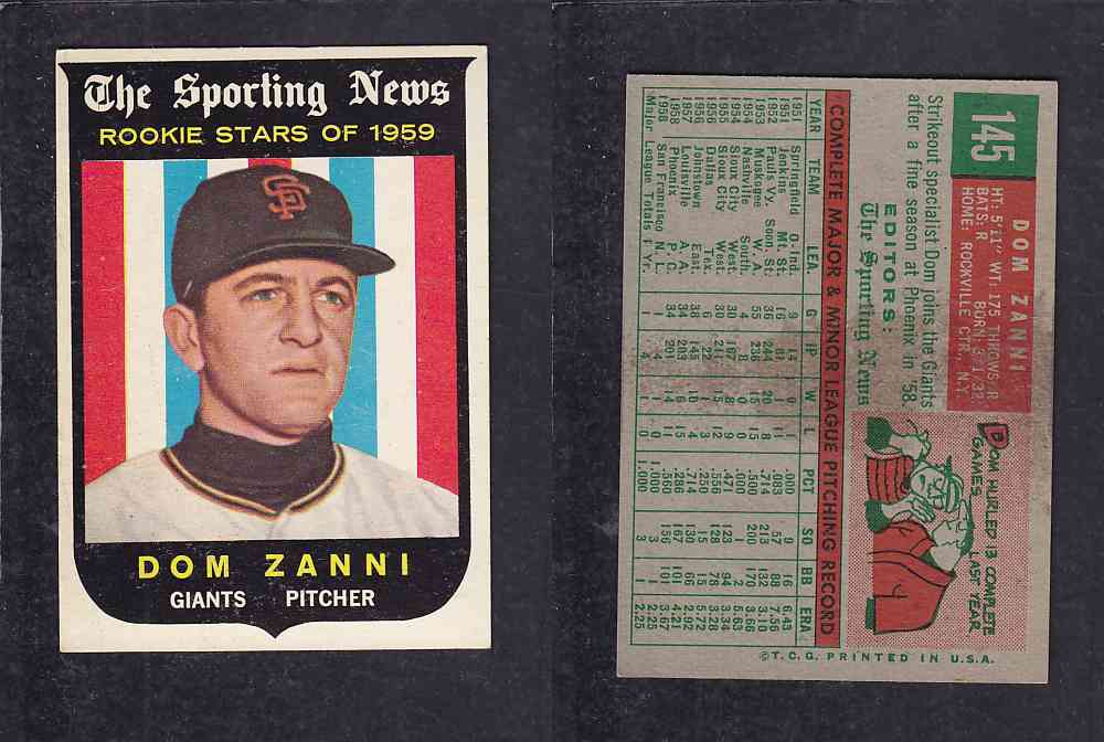 1959 TOPPS BASEBALL  CARD #145     D. ZANINI photo