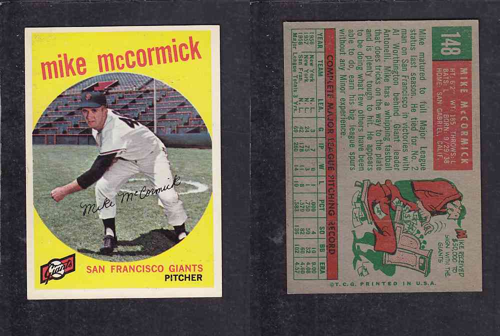 1959 TOPPS BASEBALL CARD #148 M. McCORMICK photo 1959 TOPPS BASEBALL CARD #148 M. McCORMICK photo