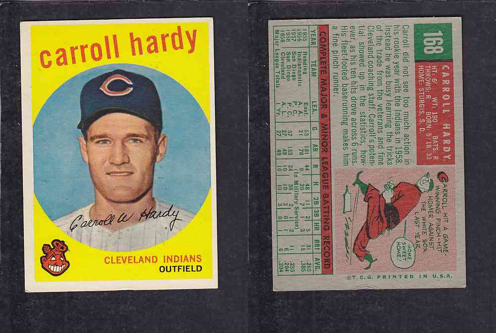 1959 TOPPS BASEBALL CARD #168 C. HARDY photo 1959 TOPPS BASEBALL CARD #168 C. HARDY photo